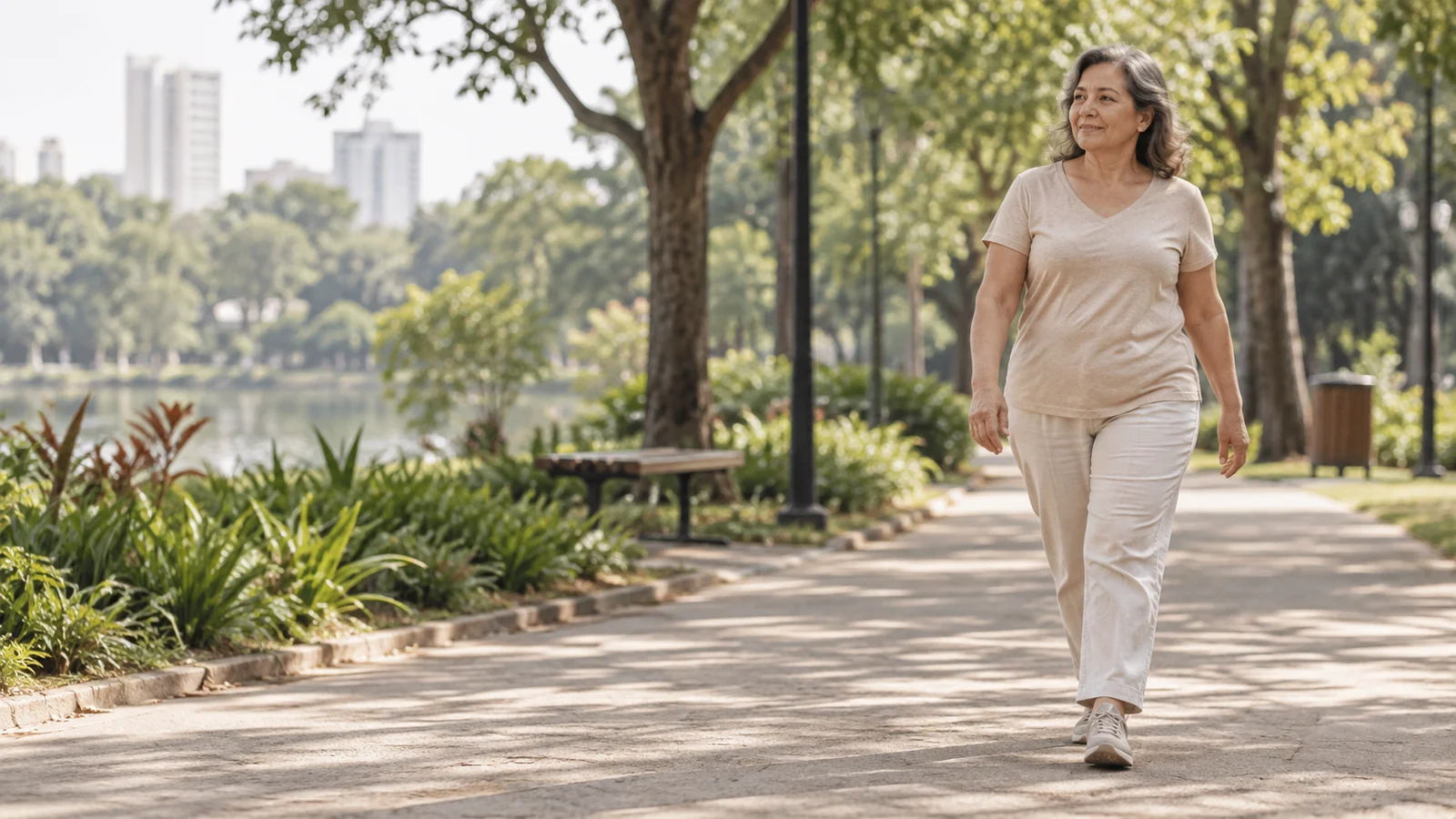 Pessoa adulta caminhando em um parque